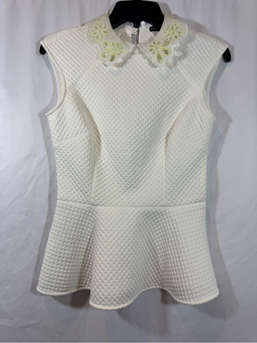 Karen Millen Cream Textured Peplum Tank with Embroidered Collar 4